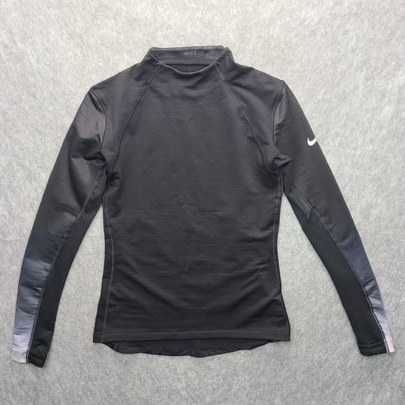 Nike Pro Hyperwarm Sweatshirt Womens L‎ Black Long Sleeve Thumb Hole Pullover - Picture 1 of 9
